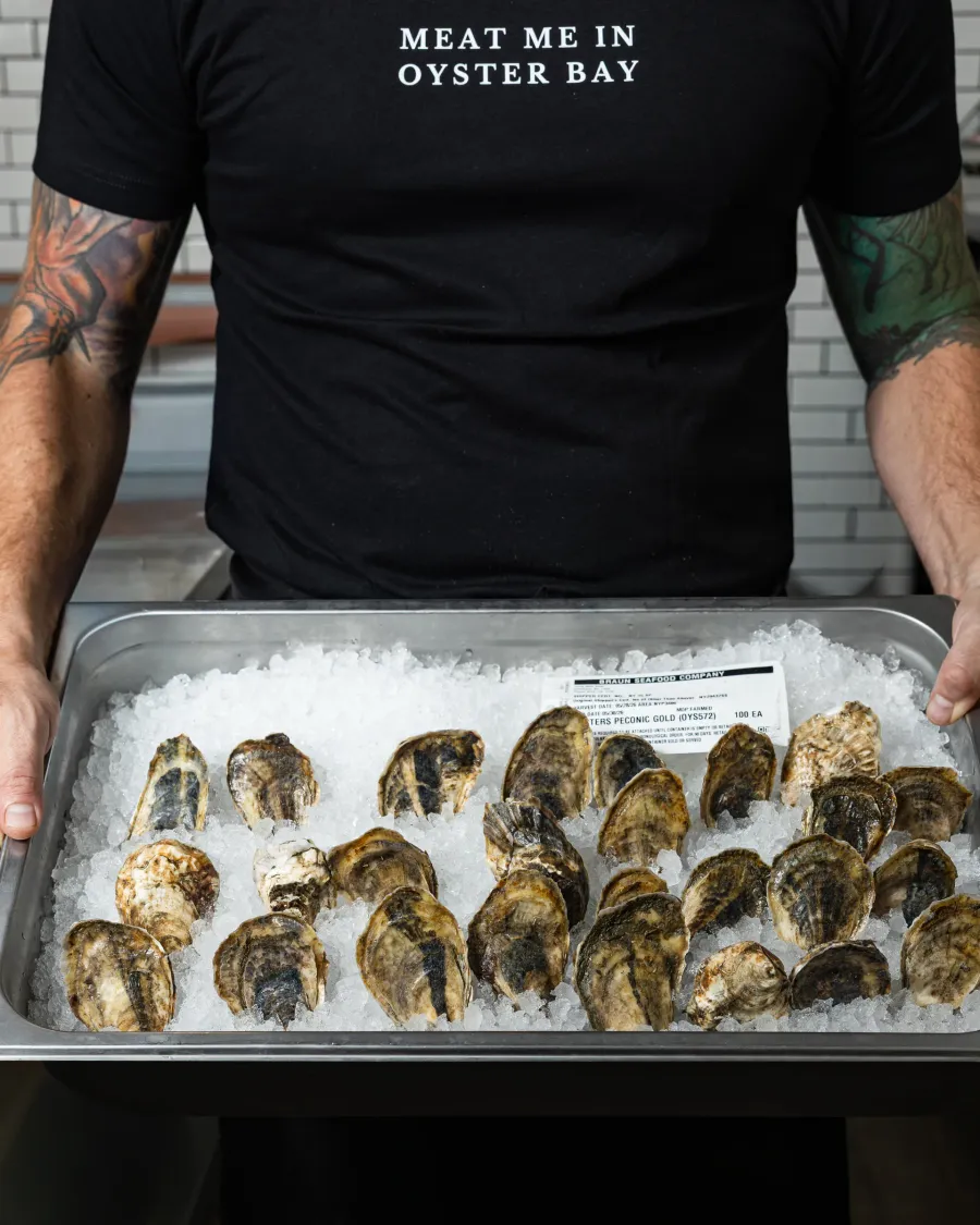 A tray of local oysters on ice